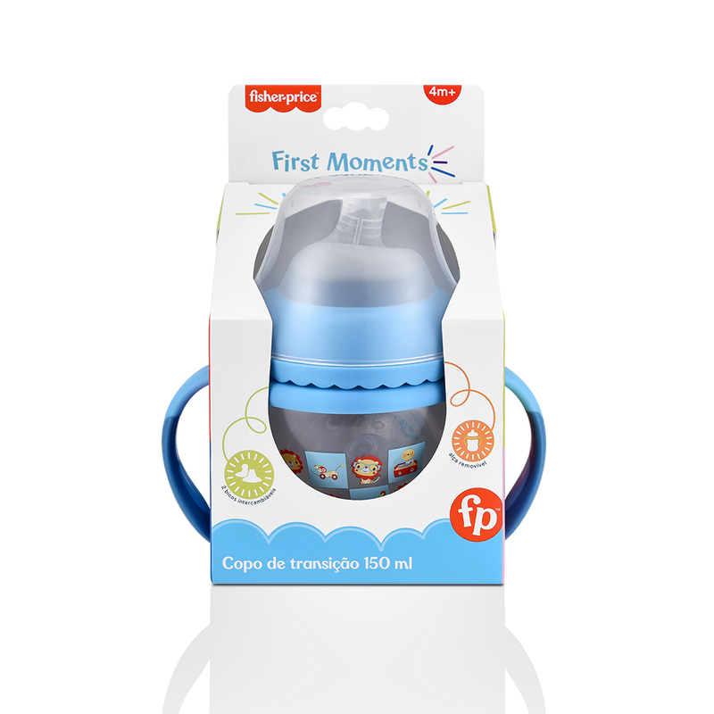 COPO DE TRANSIÇÃO FIRST MOMENTS + BICO EXTRA + ALÇA REMOVÍVEL - 150 ML - AZUL LOLLYPOP - FISHER PRICE