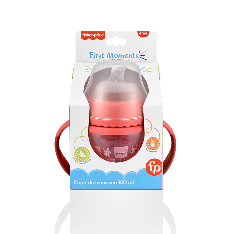 COPO DE TRANSIÇÃO FIRST MOMENTS + BICO EXTRA + ALÇA REMOVÍVEL - 150 ML - ROSA BUBBLEGUM - FISHER PRICE
