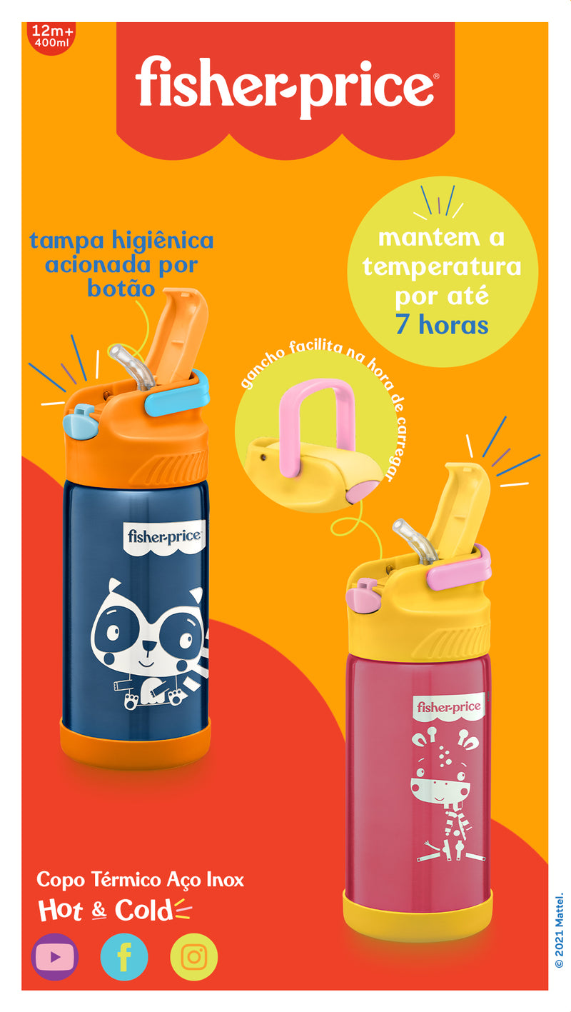 COPO TÉRMICO AÇO INOX HOT & COLD AZUL TUTTI FRUTI - FISHER PRICE